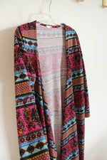 Multi-Colored Patterned Knit Long Cardigan | L