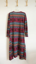 Multi-Colored Patterned Knit Long Cardigan | L