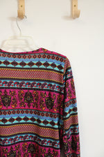 Multi-Colored Patterned Knit Long Cardigan | L