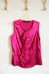 Kasper Magenta Silky Ruffled Button Down Sleeveless Top | S