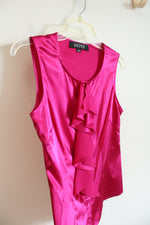 Kasper Magenta Silky Ruffled Button Down Sleeveless Top | S