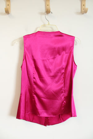 Kasper Magenta Silky Ruffled Button Down Sleeveless Top | S