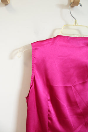 Kasper Magenta Silky Ruffled Button Down Sleeveless Top | S