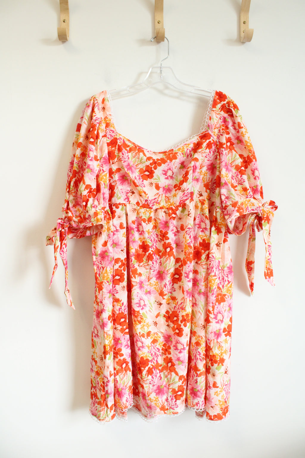 Shein Curve Pink & Orange Floral Tied Sleeve Dress | 2XL