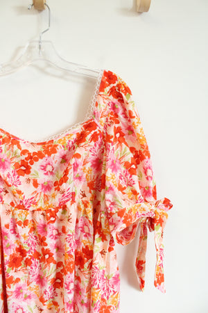 Shein Curve Pink & Orange Floral Tied Sleeve Dress | 2XL