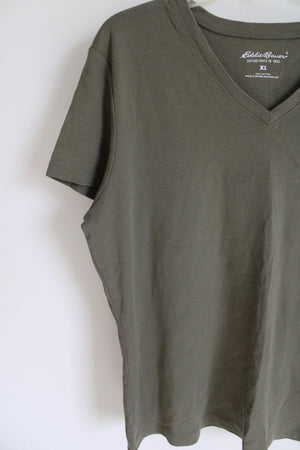 Eddie Bauer Olive Green V-Neck Tee | XL