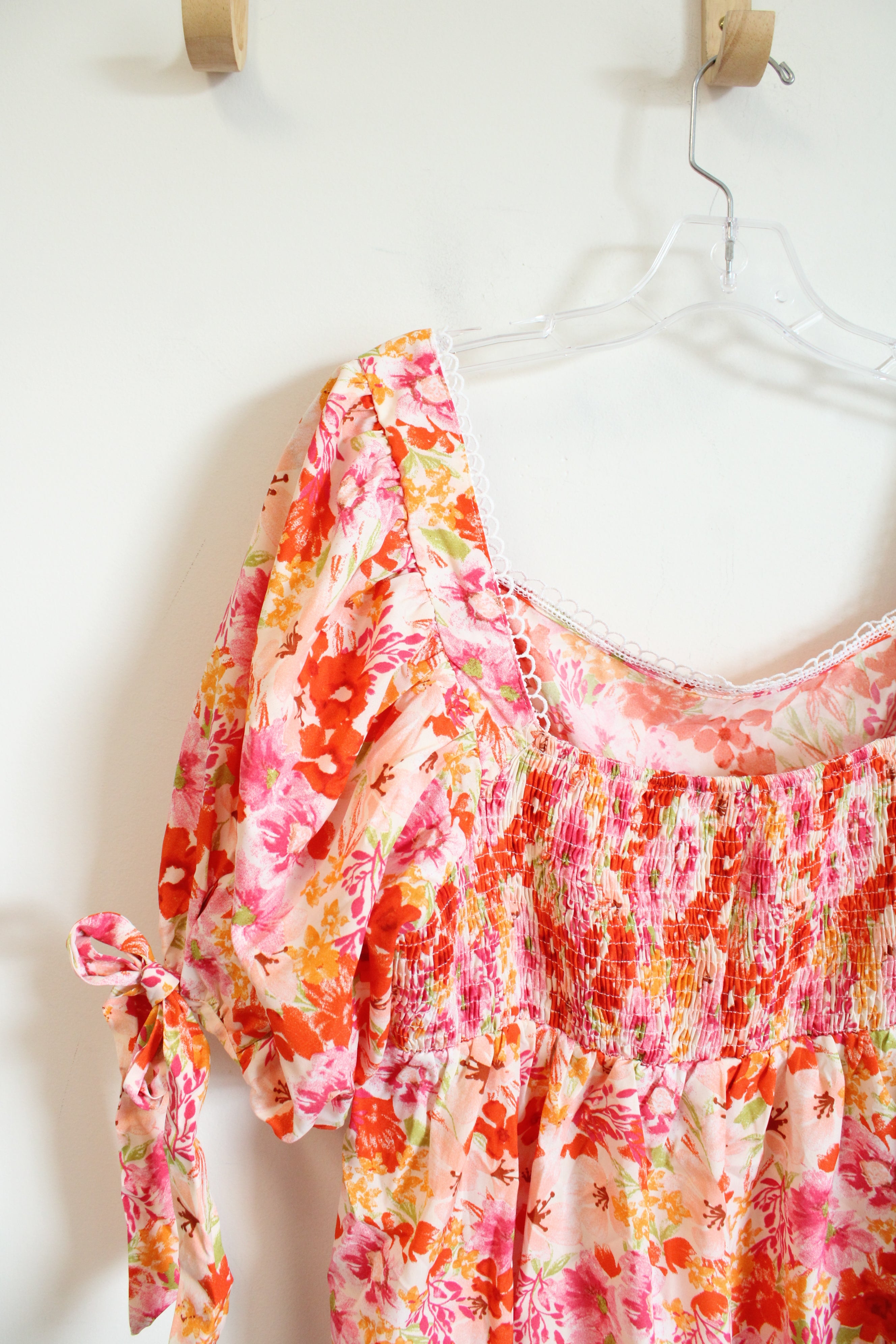 Shein Curve Pink & Orange Floral Tied Sleeve Dress | 2XL