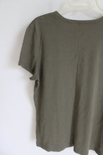 Eddie Bauer Olive Green V-Neck Tee | XL