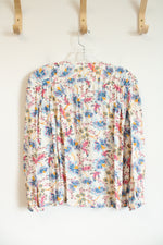 Old Navy Blue & Pink Floral White Long Sleeved Top | M Petite