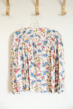 Old Navy Blue & Pink Floral White Long Sleeved Top | M Petite