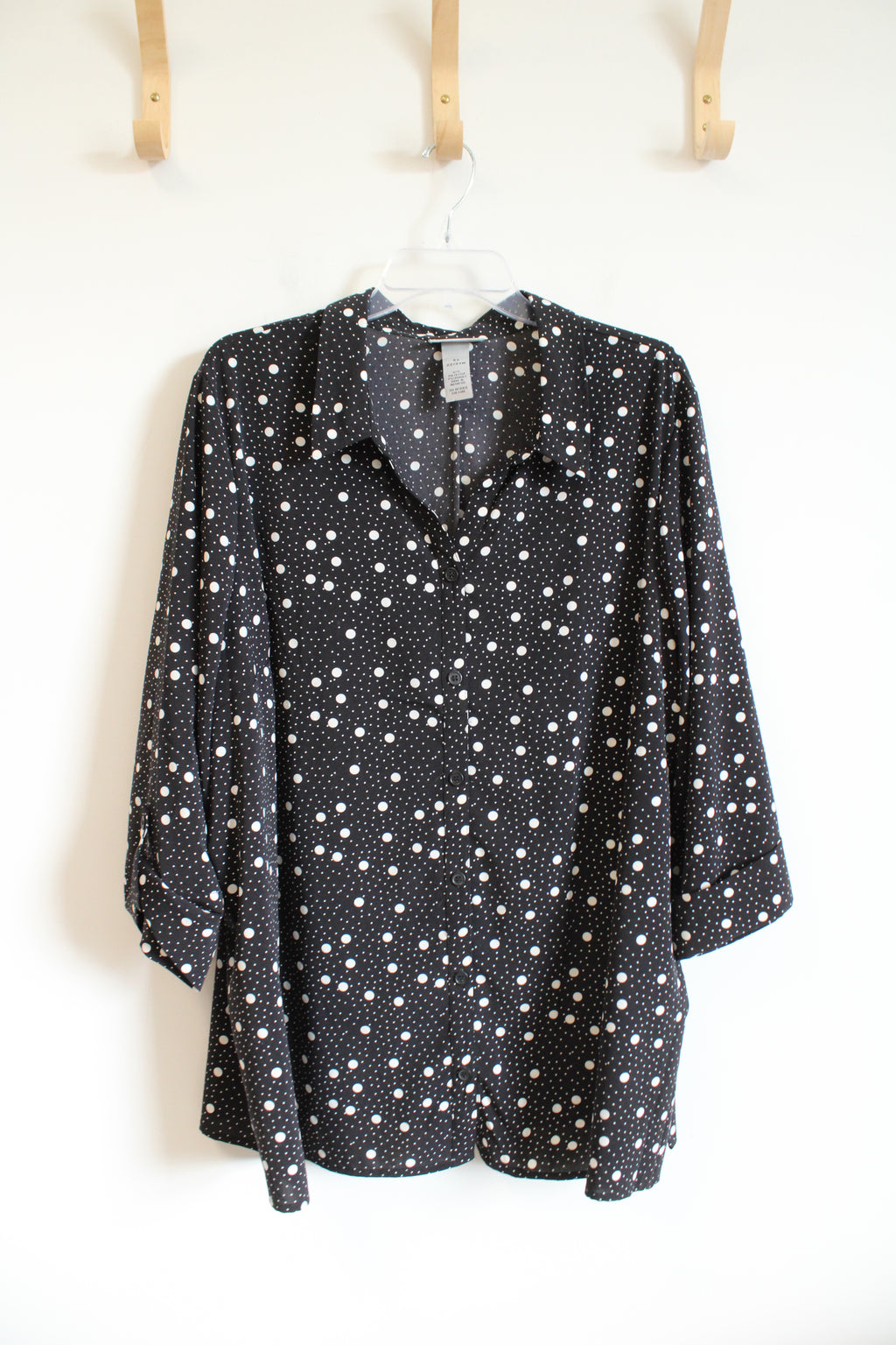 Catherines Black & White Polka Dot Button Down Top | 2X