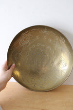 Vintage Solid Brass Made In China Dragon Etched Brass Large Bowl | 11"
