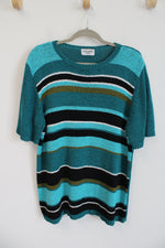 Alfred Dunner Teal Striped Knit Top | 1X