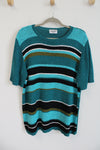 Alfred Dunner Teal Striped Knit Top | 1X