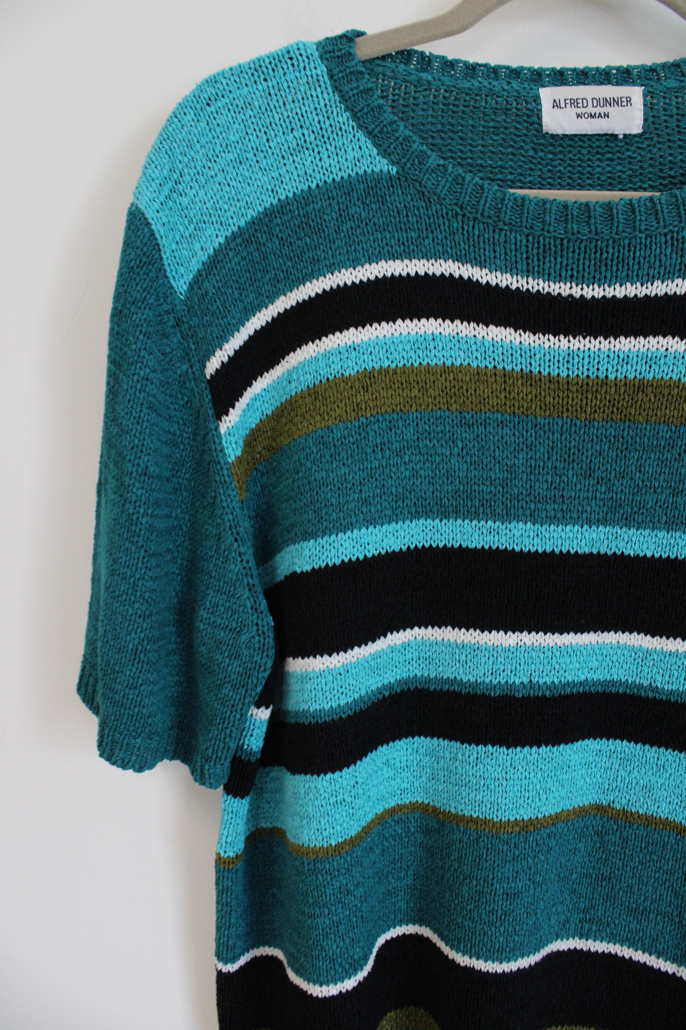 Alfred Dunner Teal Striped Knit Top | 1X