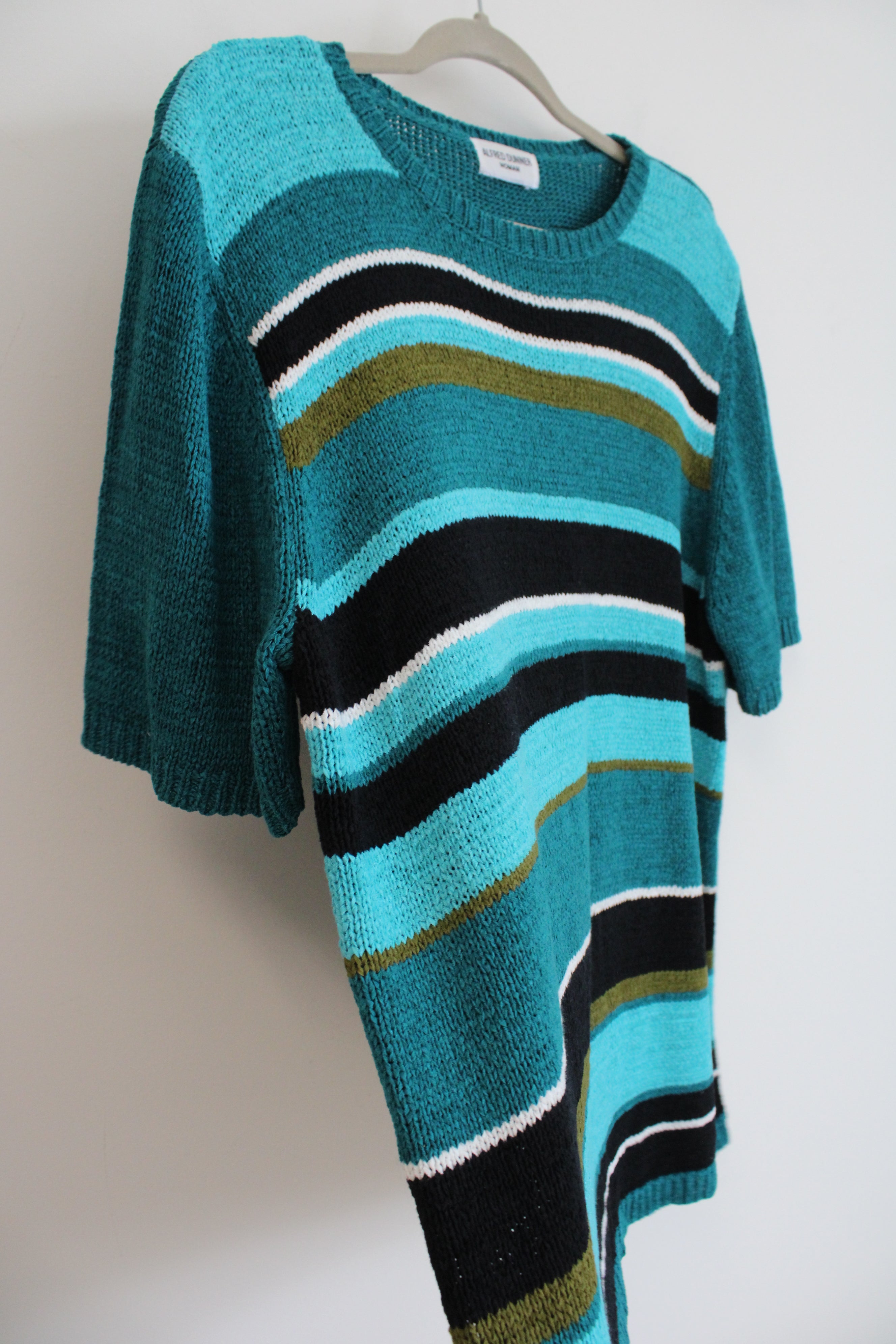 Alfred Dunner Teal Striped Knit Top | 1X