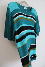 Alfred Dunner Teal Striped Knit Top | 1X