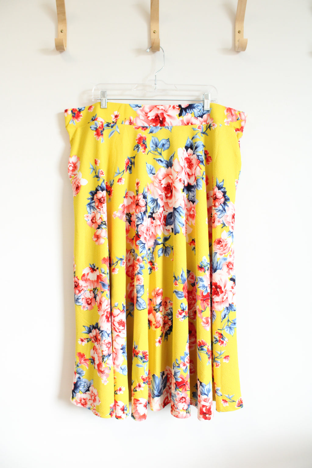 White Mark Yellow Floral Knit Skirt | 3XL