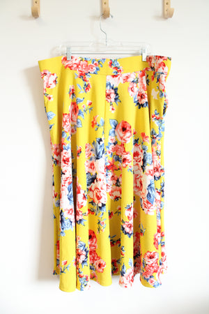 White Mark Yellow Floral Knit Skirt | 3XL