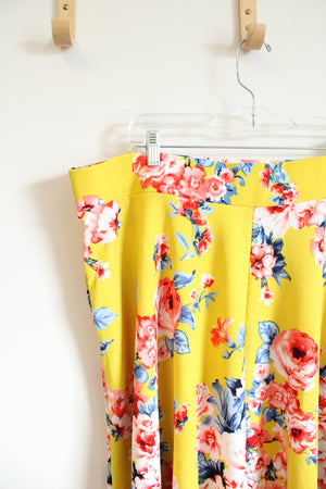 White Mark Yellow Floral Knit Skirt | 3XL