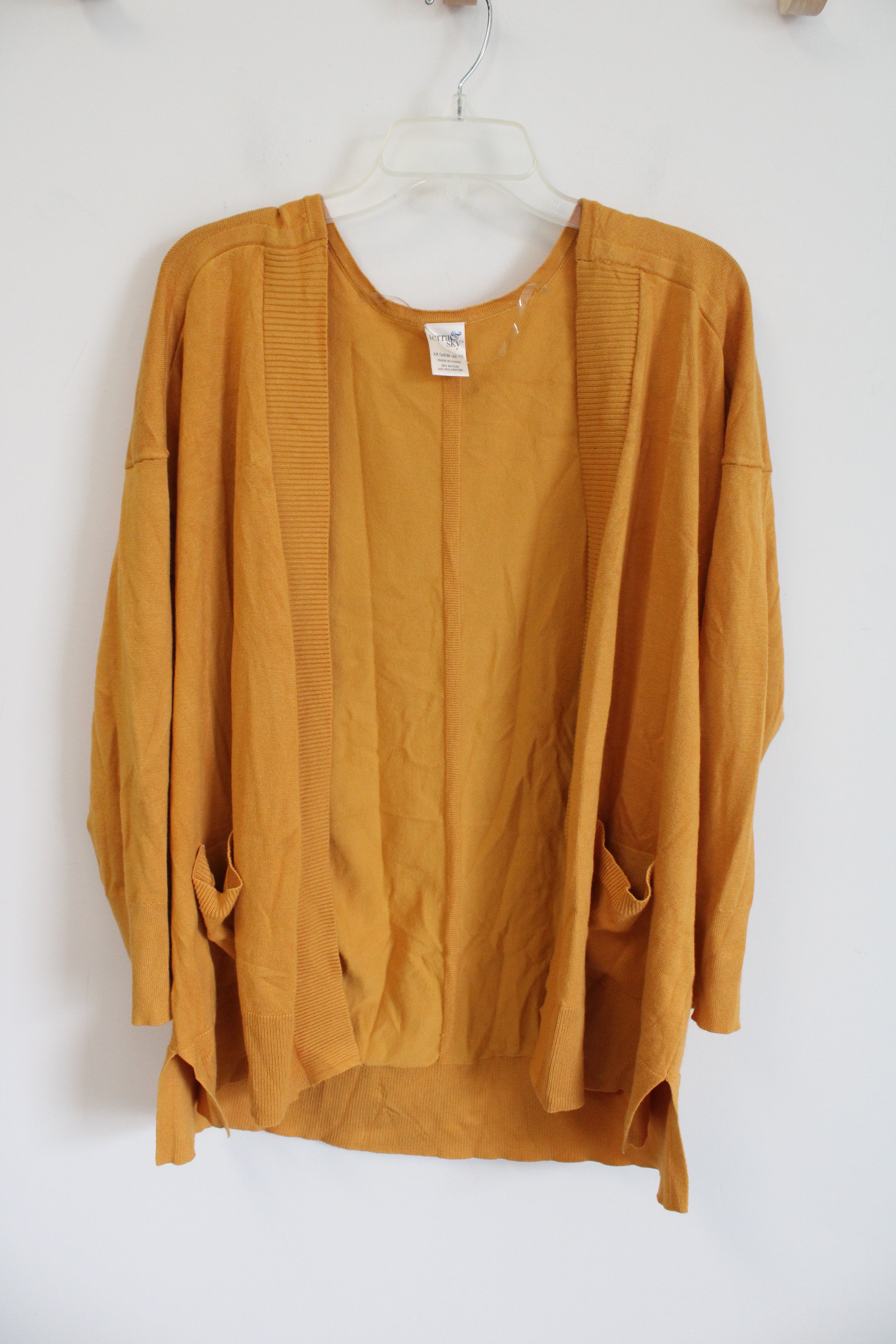 Terra & Sky Mustard Yellow Knit Cardigan | 1X (16W-18W)