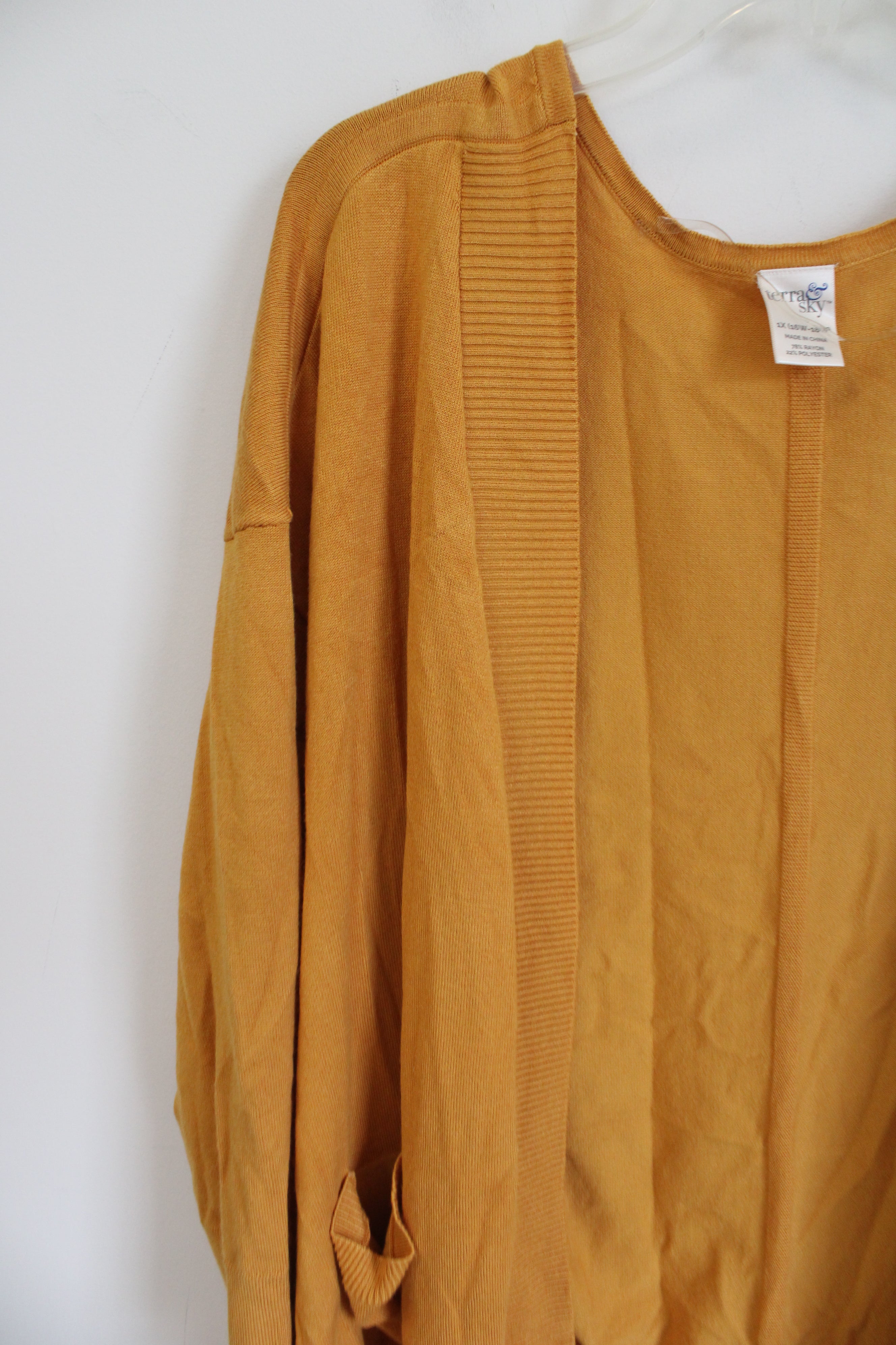 Terra & Sky Mustard Yellow Knit Cardigan | 1X (16W-18W)