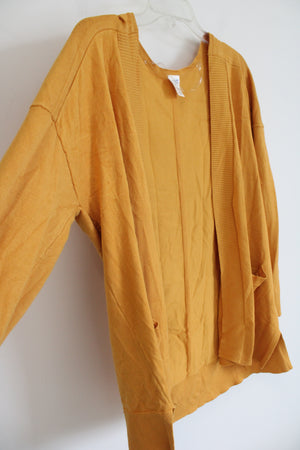 Terra & Sky Mustard Yellow Knit Cardigan | 1X (16W-18W)