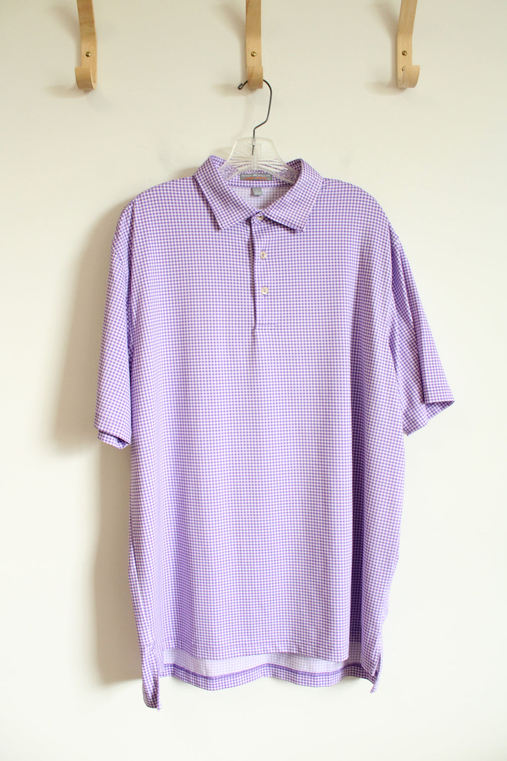 Peter Miller Summer Comfort Purple & White Gingham Polo Shirt | L