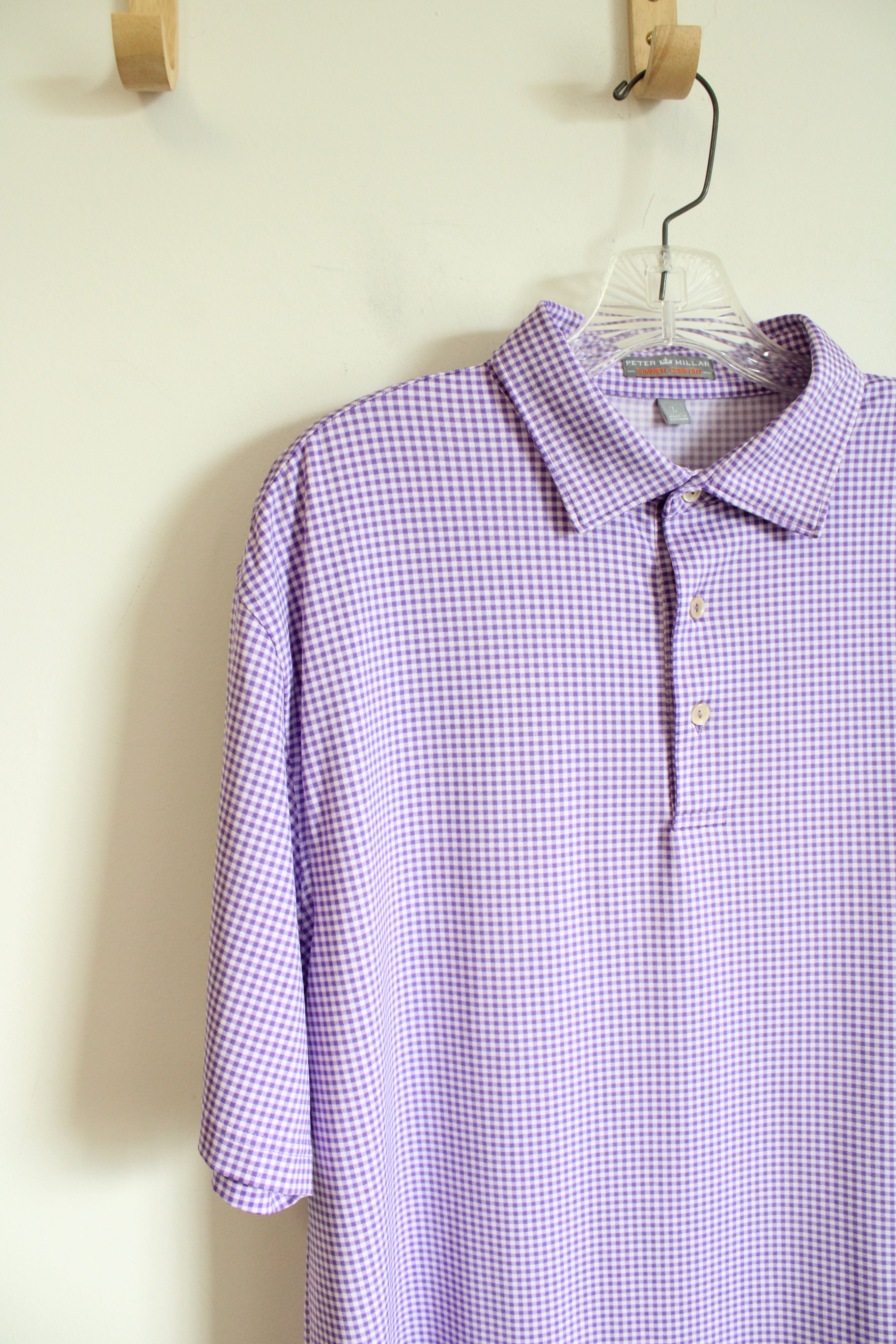 Peter Miller Summer Comfort Purple & White Gingham Polo Shirt | L