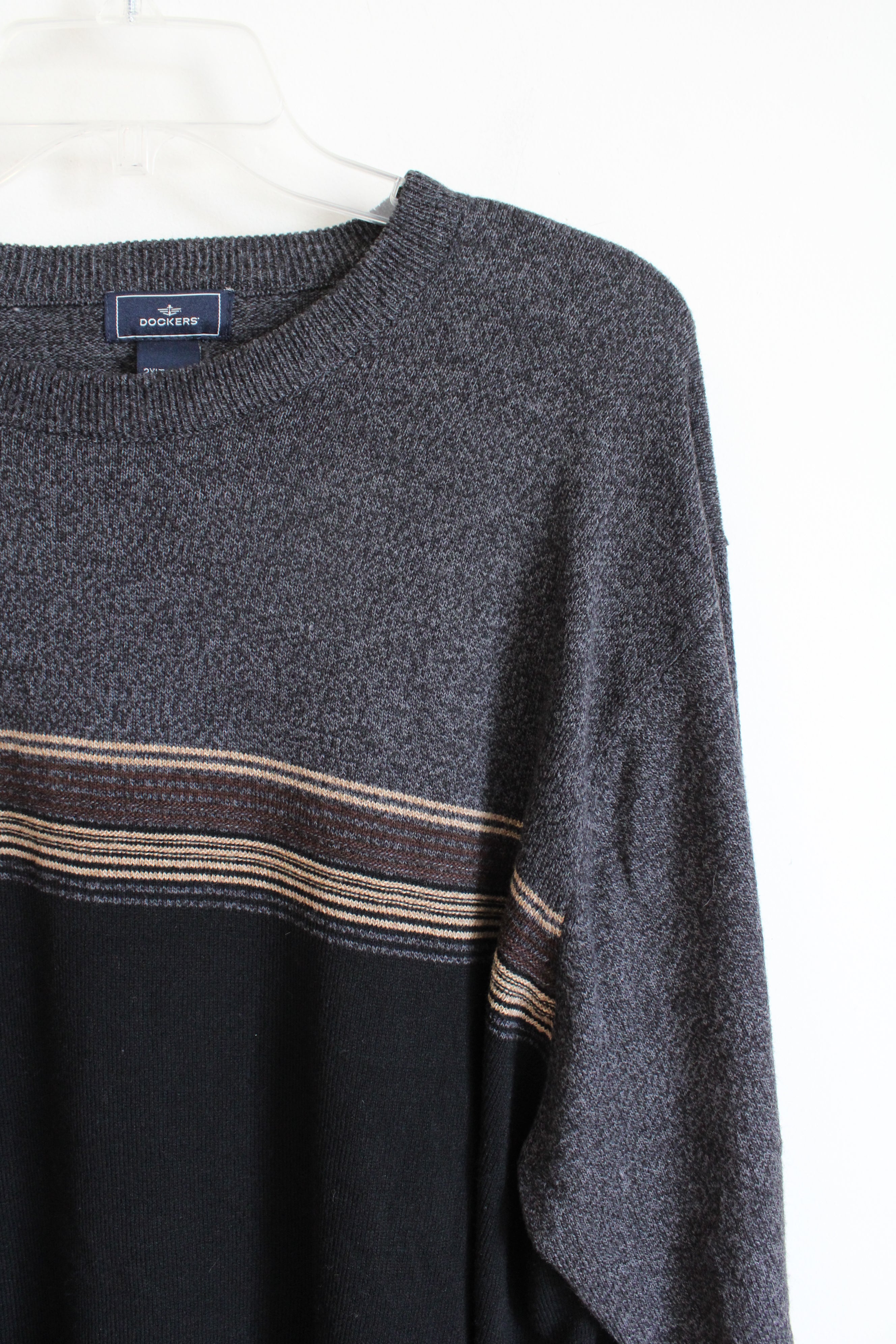 Dockers Brown Striped Black & Gray Sweater | 2XL