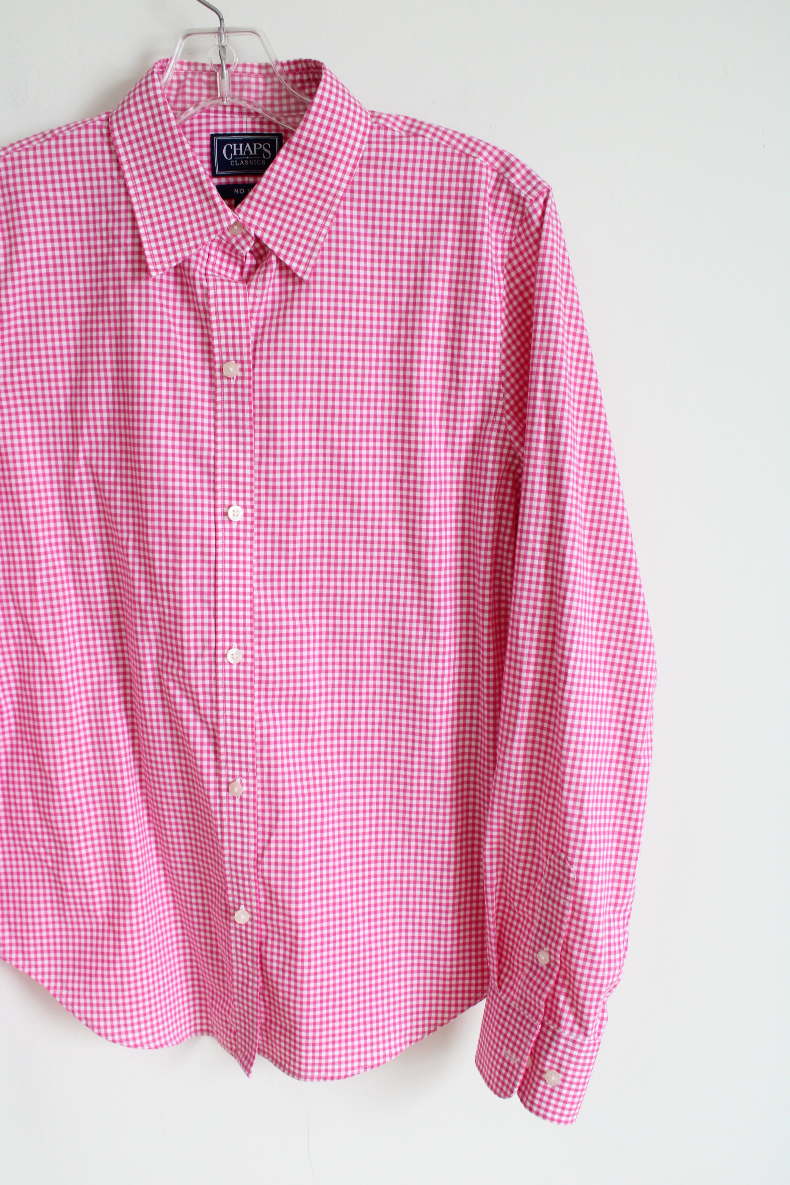 Chaps Classics No Iron Pink Gingham Button Down Shirt | M