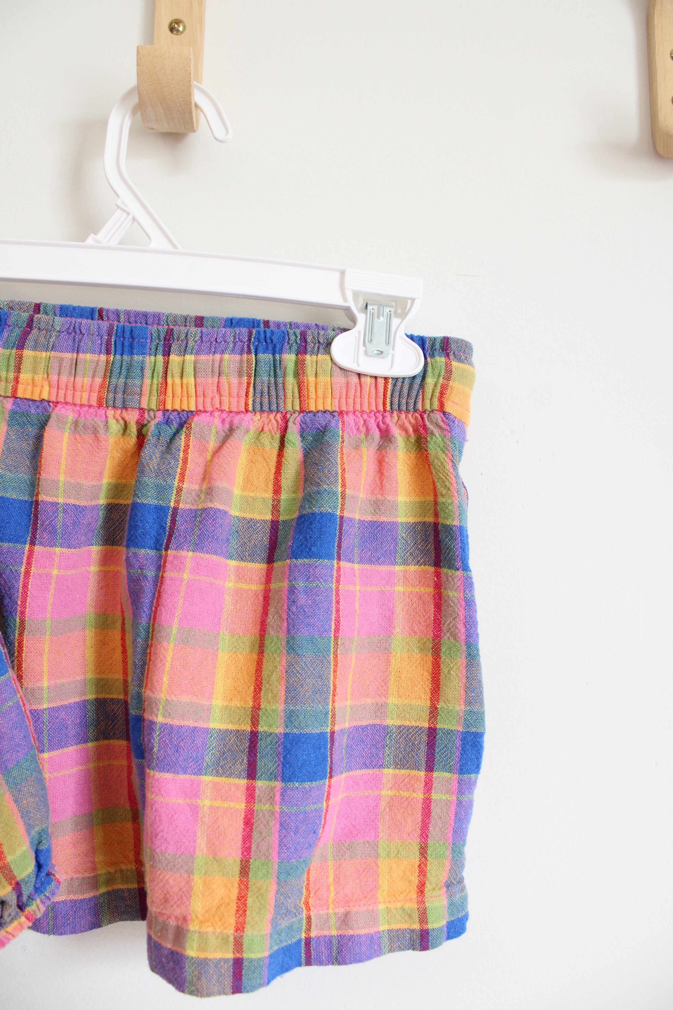 Old Navy Pink Orange & Blue Plaid Linen Blend Crop Top & Mini Skirt Set | Youth M (8)