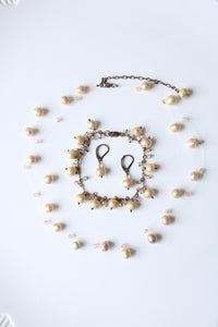 Champagne Tan Genuine Pearl & Sterling Silver Necklace Earring & Bracelet Set