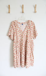 NEW Old Navy White & Orange Floral Tiered Cotton Dress | L