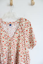 NEW Old Navy White & Orange Floral Tiered Cotton Dress | L