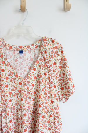 NEW Old Navy White & Orange Floral Tiered Cotton Dress | L