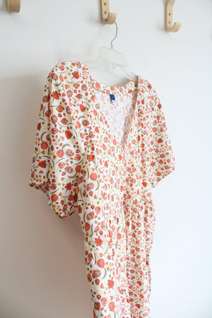 NEW Old Navy White & Orange Floral Tiered Cotton Dress | L