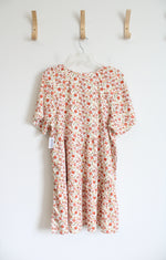 NEW Old Navy White & Orange Floral Tiered Cotton Dress | L