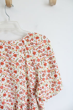 NEW Old Navy White & Orange Floral Tiered Cotton Dress | L