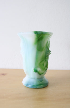 Vintage Green & White Slag Glass Mini Vase