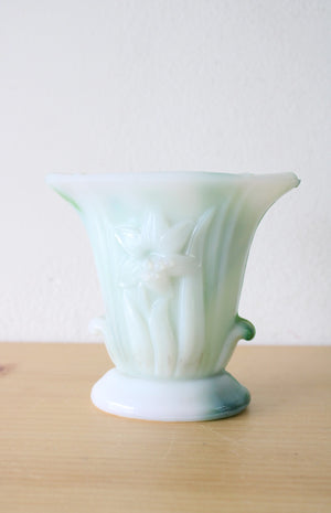 Vintage Green & White Slag Glass Mini Vase