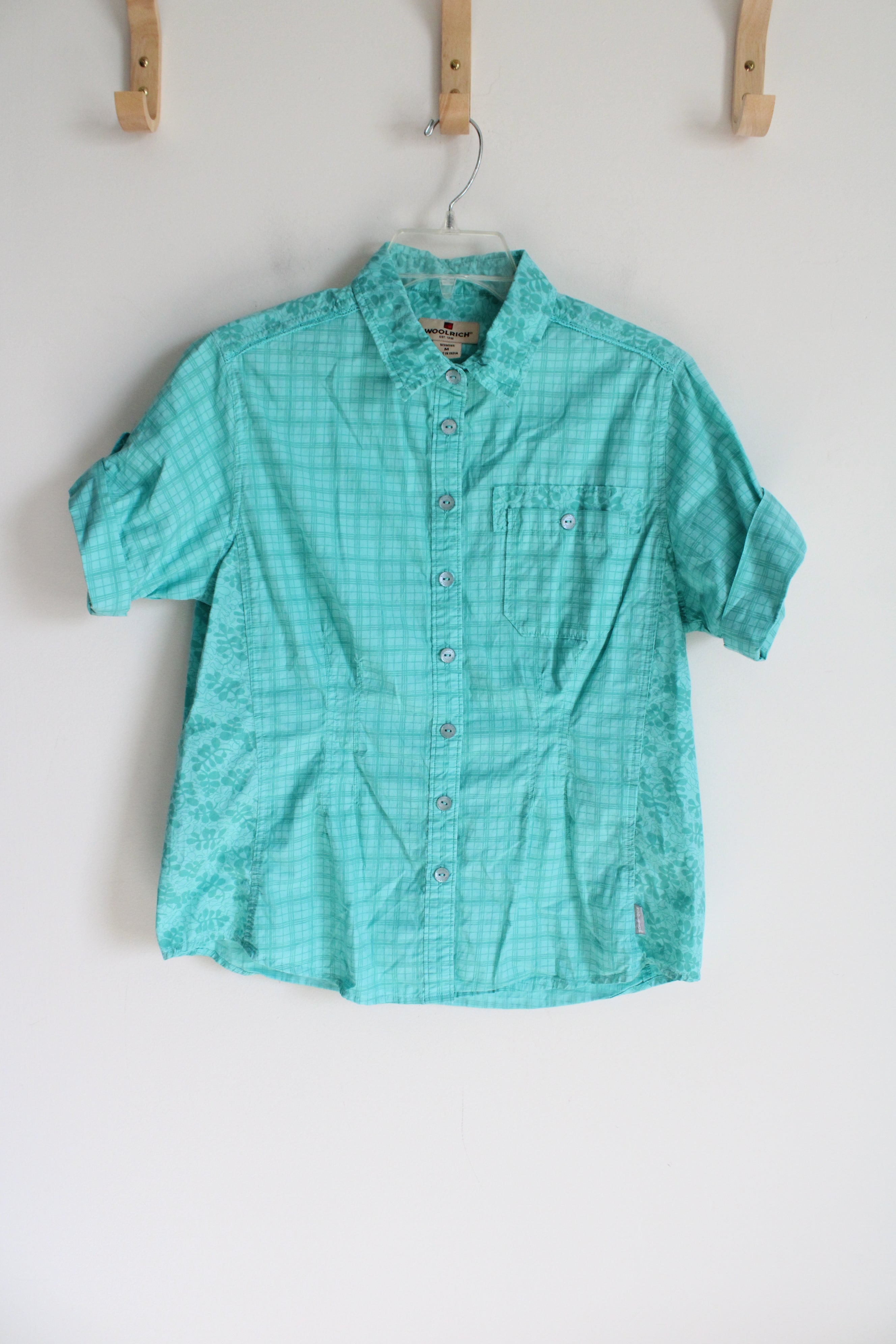 Woolrich Turquoise Blue Patterned Button Down Cotton Shirt | M