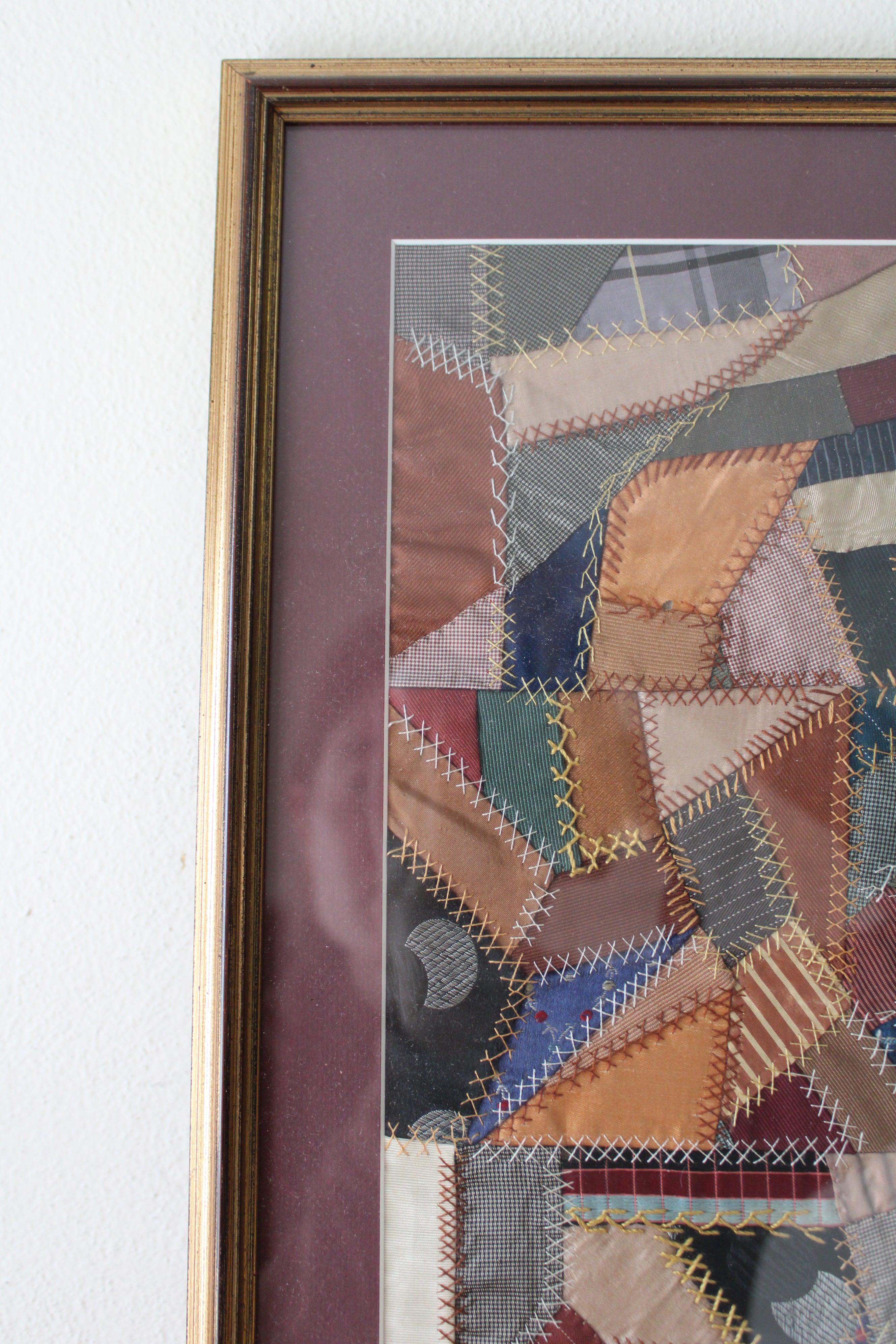 1800's Antique Crazy Quilt Framed Art | 16X9"