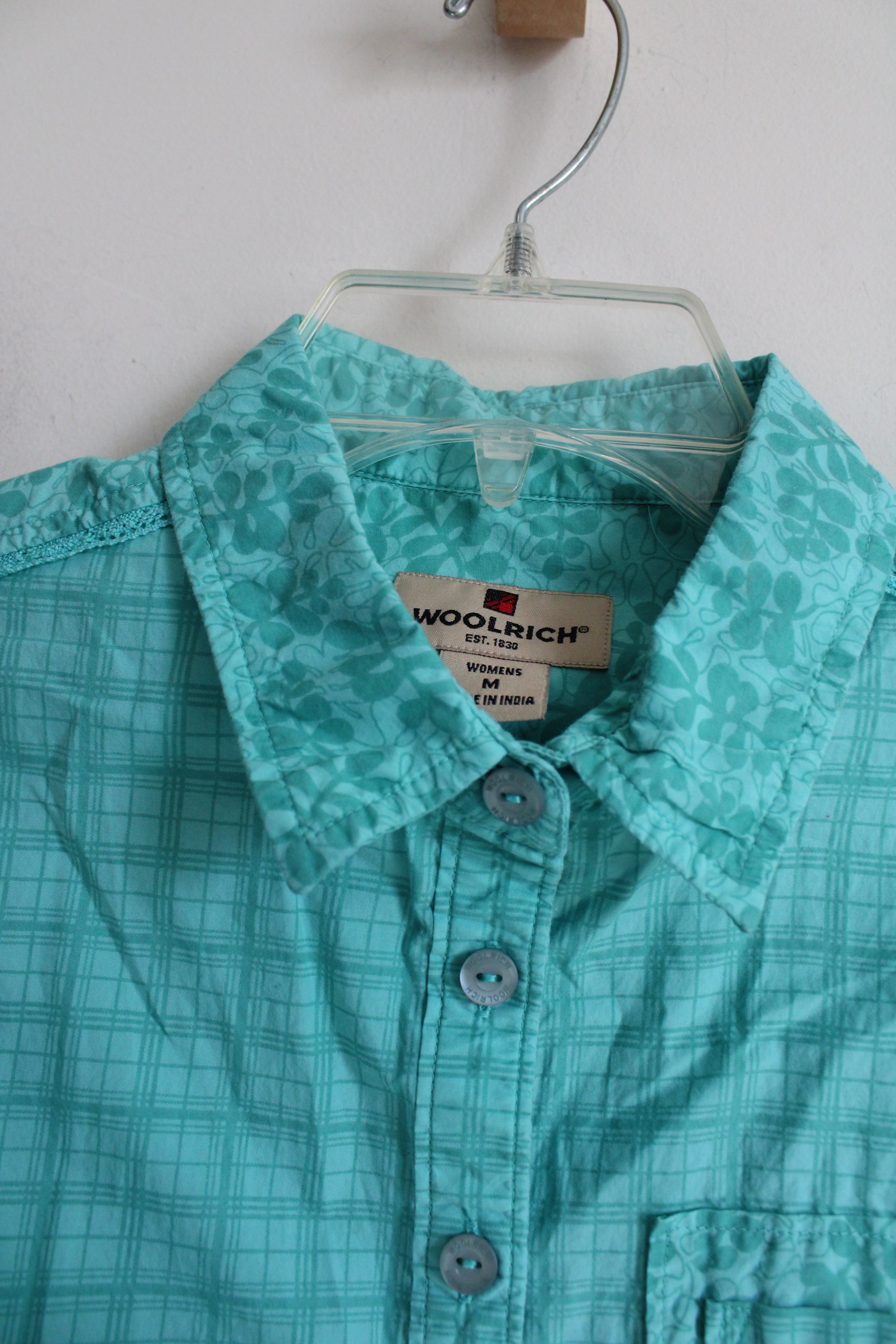 Woolrich Turquoise Blue Patterned Button Down Cotton Shirt | M