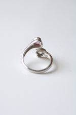 Silver Clear & Pink Crystal Heart Wrap Around Ring | Size 8