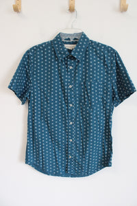 Aeropostale Teal Patterned Button Down Shirt Sleeved Shirt | S