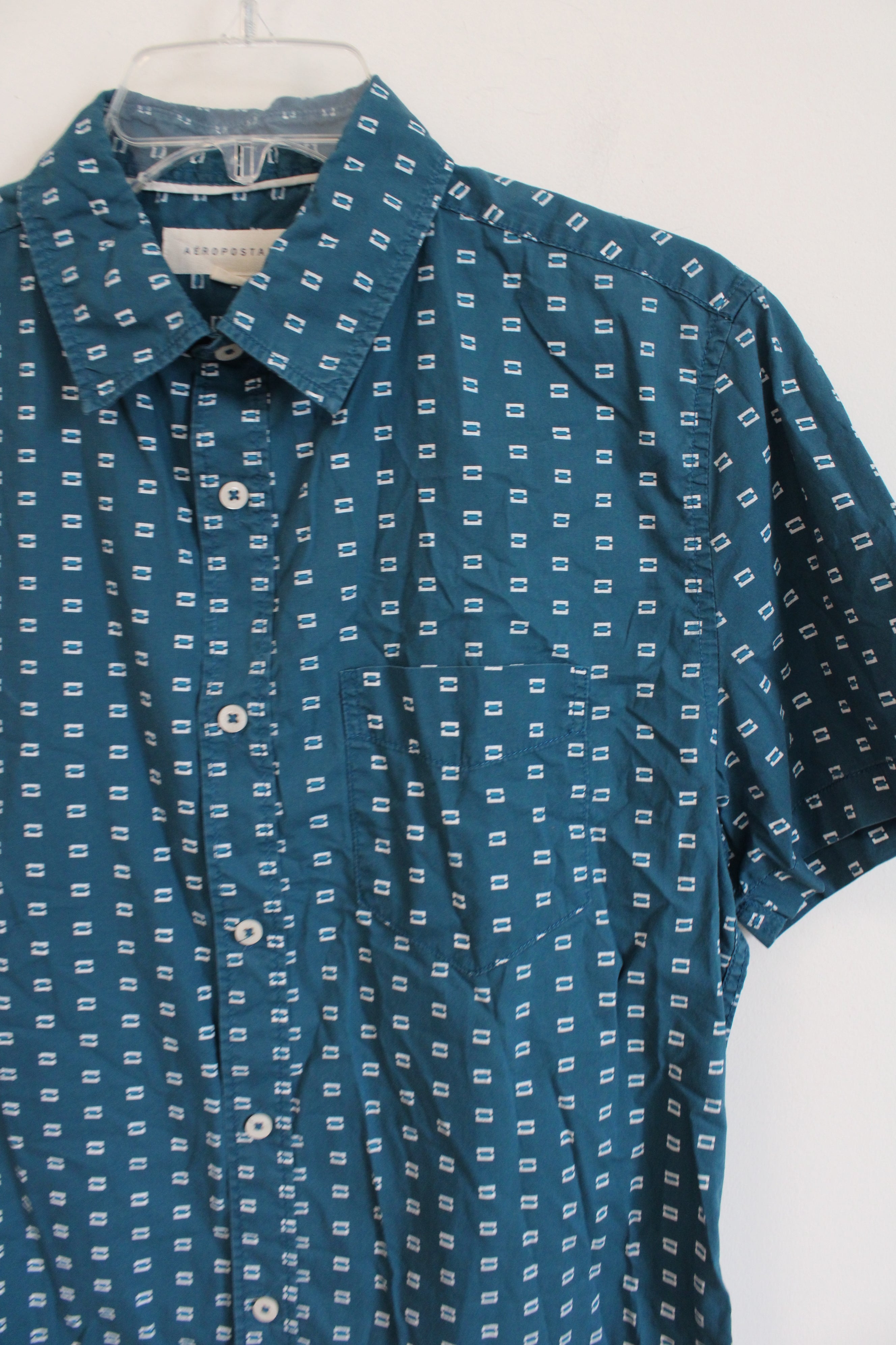 Aeropostale Teal Patterned Button Down Shirt Sleeved Shirt | S