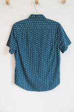 Aeropostale Teal Patterned Button Down Shirt Sleeved Shirt | S