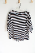 Jones New York Black & White Striped Shirt | L