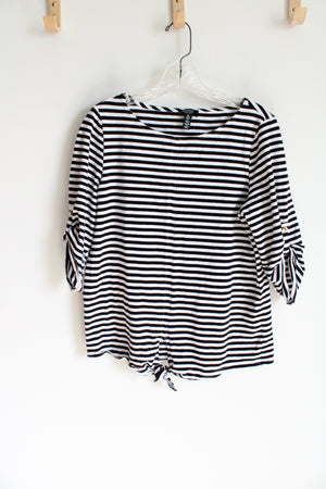 Jones New York Black & White Striped Shirt | L